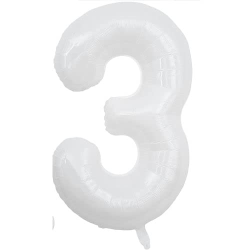 32 Inch Solid 3 Number White Foil Balloon