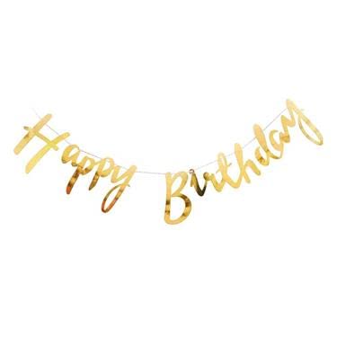 3 Meters Golden Happy Birthday Cursive Banner