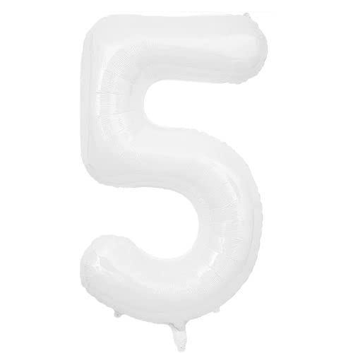 32 Inch Solid 5 Number White Foil Balloon