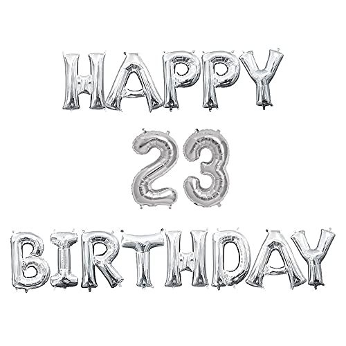 16 Inch 23rd Happy Birthday Alphabets & 16 Inch 23 Number Silver Foil Balloon