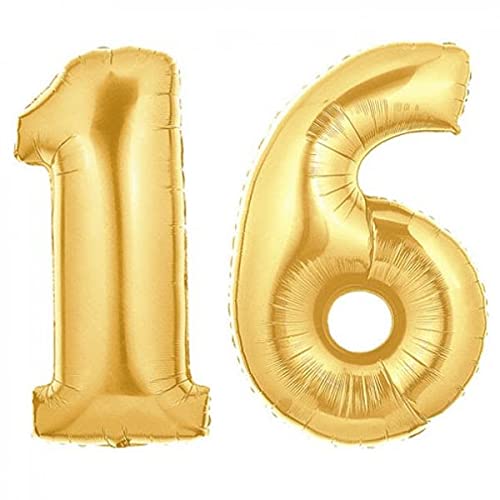 16 Inch Solid 16 Number Gold Foil Balloon