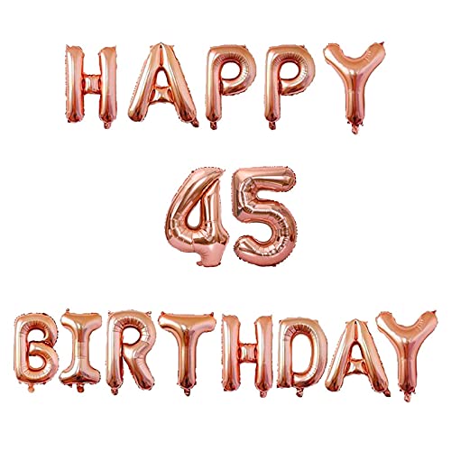 16 Inch 45th Happy Birthday Alphabets & 16 Inch 45 Number Rosegold Foil Balloon