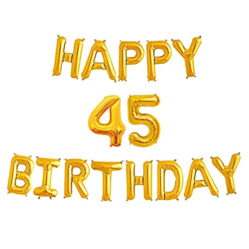 16 Inch 45th Happy Birthday Alphabets & 16 Inch 45 Number Gold Foil Balloon