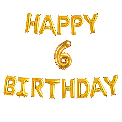 16 Inch 6th Happy Birthday Alphabets & 16 Inch 6 Number Gold Foil Balloon