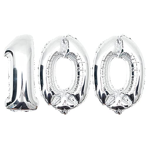 16 Inch Solid 100 Number Silver Foil Balloon