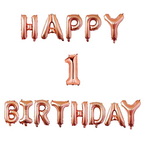 16 Inch 1st Happy Birthday Alphabets & 16 Inch 1 Number Rosegold Foil Balloon