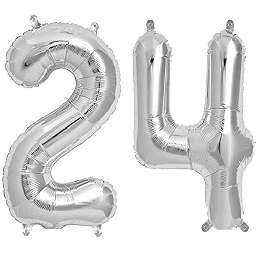 16 Inch Solid 24 Number Silver Foil Balloon