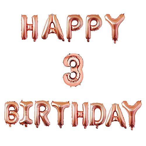 16 Inch 3rd Happy Birthday Alphabets & 16 Inch 3 Number Rosegold Foil Balloon