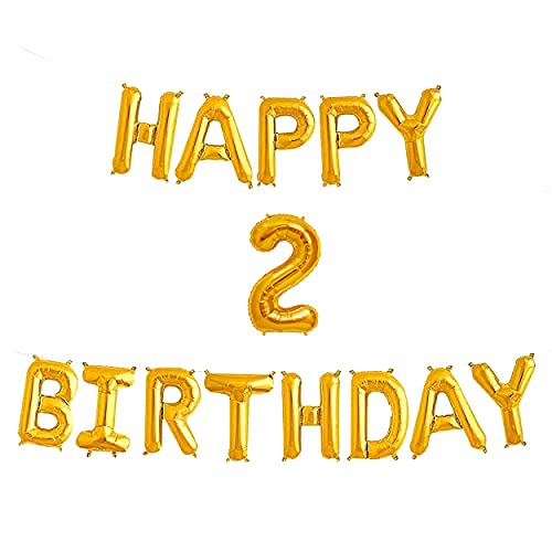 16 Inch 2nd Happy Birthday Alphabets & 16 Inch 2 Number Gold Foil Balloon