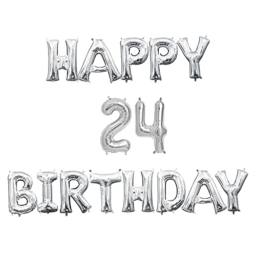 16 Inch 24th Happy Birthday Alphabets & 16 Inch 24 Number Silver Foil Balloon