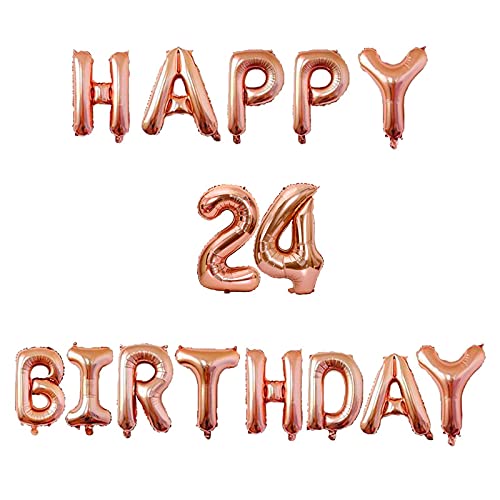 16 Inch 24th Happy Birthday Alphabets & 16 Inch 24 Number Rosegold Foil Balloon