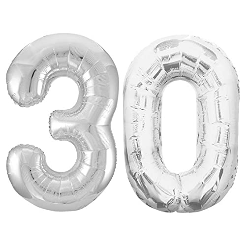 16 Inch Solid 30 Number Silver Foil Balloon