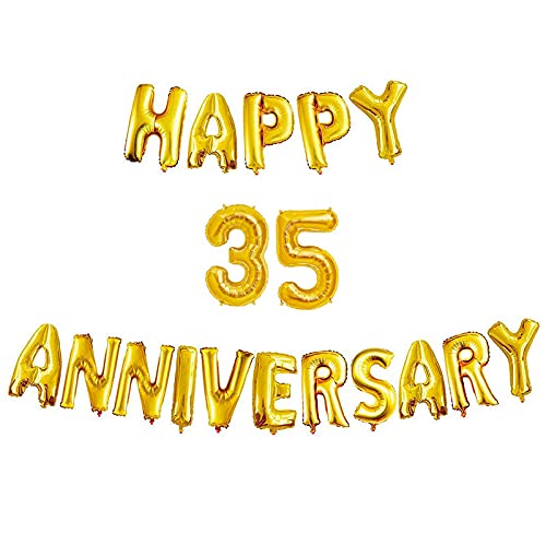 16 Inch 35th Happy Anniversary Alphabets & 16 Inch 35 Number Gold Foil Balloon