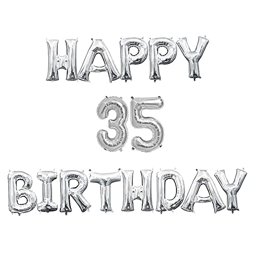 16 Inch 35th Happy Birthday Alphabets & 16 Inch 35 Number Silver Foil Balloon