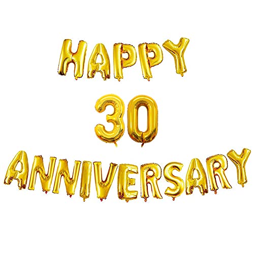 16 Inch 30th Happy Anniversary Alphabets & 16 Inch 30 Number Gold Foil Balloon