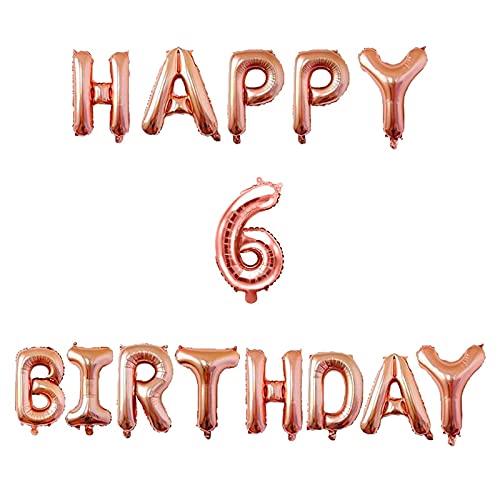 16 Inch 6th Happy Birthday Alphabets & 16 Inch 6 Number Rosegold Foil Balloon