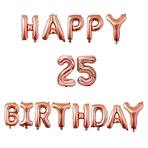 16 Inch 25th Happy Birthday Alphabets & 16 Inch 25 Number Rosegold Foil Balloon