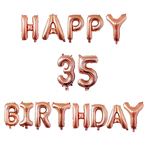 16 Inch 35th Happy Birthday Alphabets & 16 Inch 35 Number Rosegold Foil Balloon