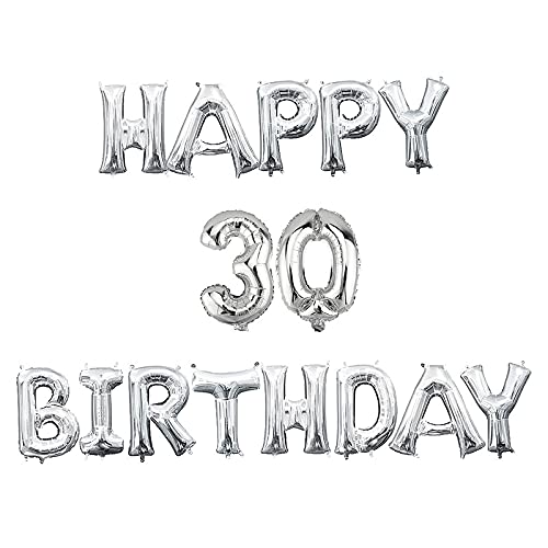 16 Inch 30th Happy Birthday Alphabets & 16 Inch 30 Number Silver Foil Balloon