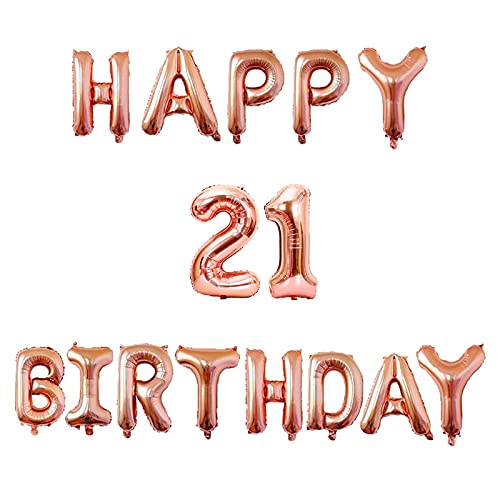 16 Inch 21st Happy Birthday Alphabets & 16 Inch 21 Number Rosegold Foil Balloon