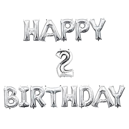 16 Inch 2nd Happy Birthday Alphabets & 16 Inch 2 Number Silver Foil Balloon