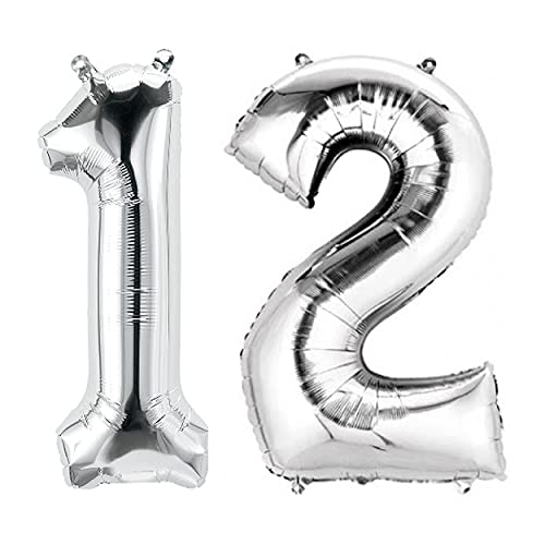 16 Inch Solid 12 Number Silver Foil Balloon