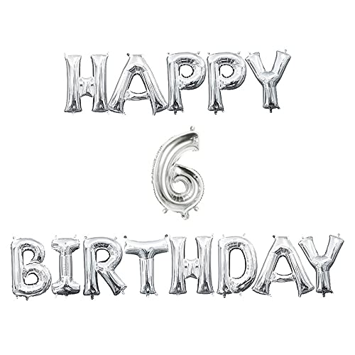 16 Inch 6th Happy Birthday Alphabets & 16 Inch 6 Number Silver Foil Balloon