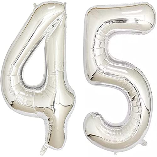 16 Inch Solid 45 Number Silver Foil Balloon