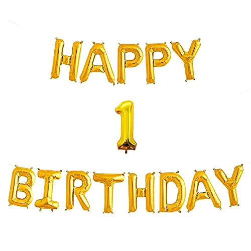 16 Inch 1st Happy Birthday Alphabets & 16 Inch 1 Number Gold Foil Balloon