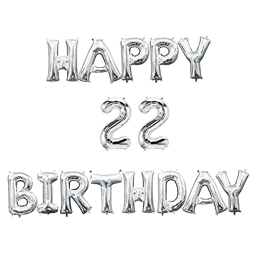 16 Inch 22nd Happy Birthday Alphabets & 16 Inch 22 Number Silver Foil Balloon