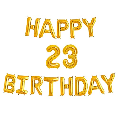 16 Inch 23rd Happy Birthday Alphabets & 16 Inch 23 Number Gold Foil Balloon