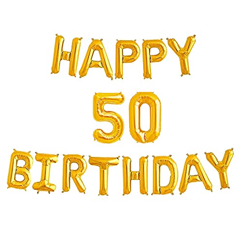 16 Inch 50th Happy Birthday Alphabets & 16 Inch 50 Number Gold Foil Balloon