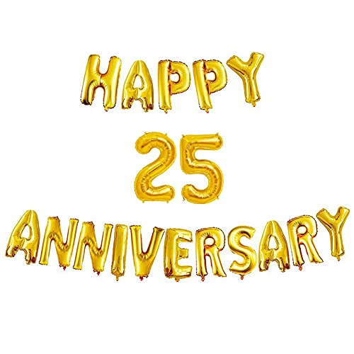 16 Inch 25th Happy Anniversary Alphabets & 16 Inch 25 Number Gold Foil Balloon