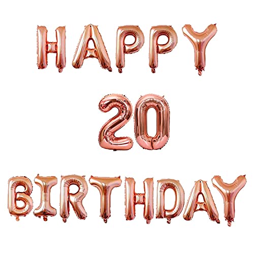 16 Inch 20th Happy Birthday Alphabets & 16 Inch 20 Number Rosegold Foil Balloon