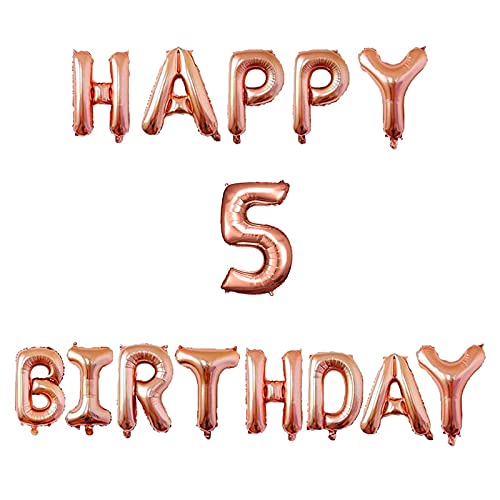 16 Inch 5th Happy Birthday Alphabets & 16 Inch 5 Number Rosegold Foil Balloon