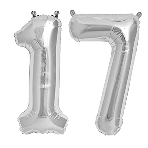 32 Inch Solid 17 Number Silver Foil Balloon