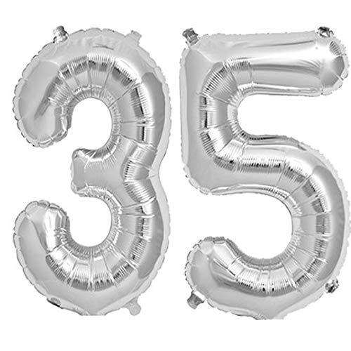 16 Inch Solid 35 Number Silver Foil Balloon