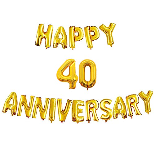 16 Inch 40th Happy Anniversary Alphabets & 16 Inch 40 Number Gold Foil Balloon