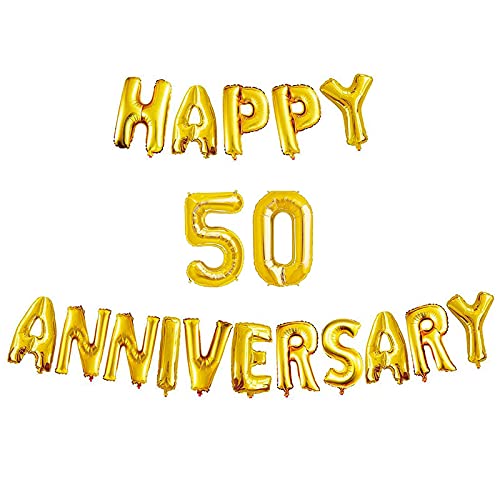 16 Inch 50th Happy Anniversary Alphabets & 16 Inch 50 Number Gold Foil Balloon