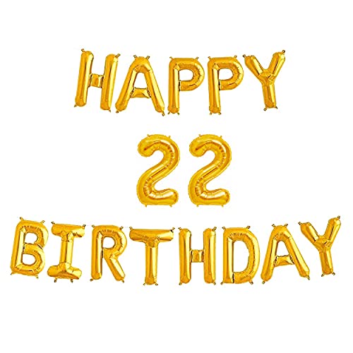 16 Inch 22nd Happy Birthday Alphabets & 16 Inch 22 Number Gold Foil Balloon