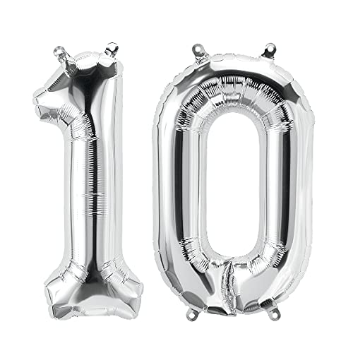 32 Inch Solid 10 Number Silver Foil Balloon