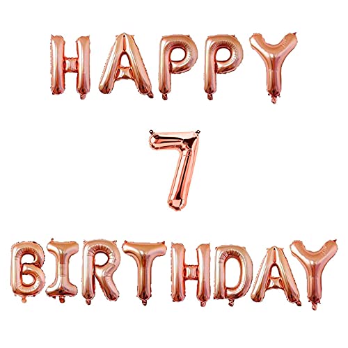 16 Inch 7th Happy Birthday Alphabets & 16 Inch 7 Number Rosegold Foil Balloon