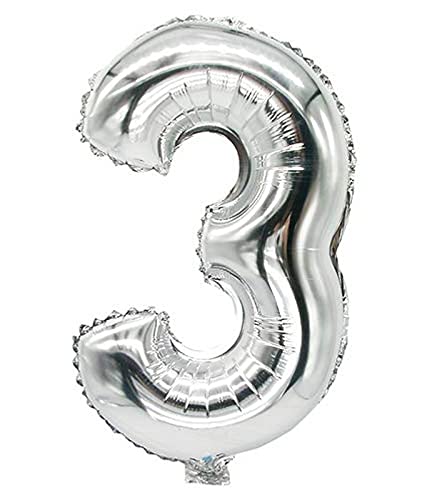 16 Inch Solid 3 Number Silver Foil Balloon