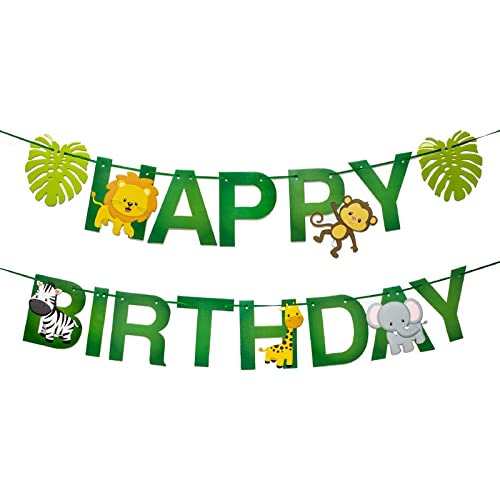 Multicolor Safari Jungle Animals Theme Happy Birthday Banner (Pack of 13)