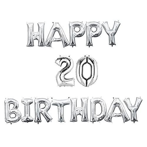 16 Inch 20th Happy Birthday Alphabets & 16 Inch 20 Number Silver Foil Balloon