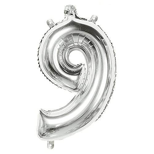 16 Inch Solid 9 Number Silver Foil Balloon