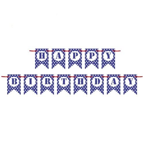 Dark Blue Happy Birthday Polka Dot Banner (3 Meters)