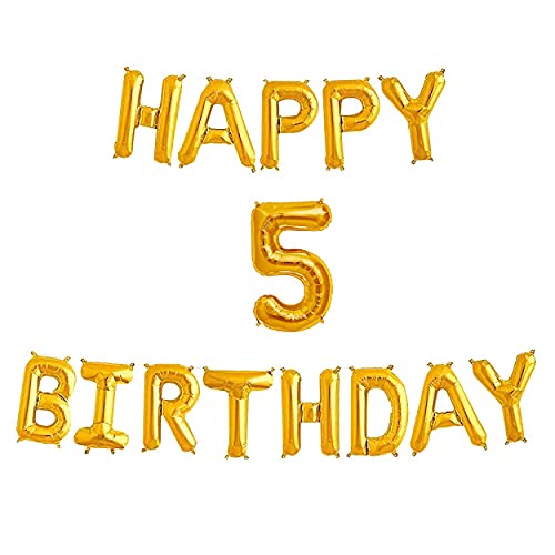 16 Inch 5th Happy Birthday Alphabets & 16 Inch 5 Number Gold Foil Balloon