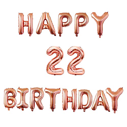 16 Inch 22nd Happy Birthday Alphabets & 16 Inch 22 Number Rosegold Foil Balloon