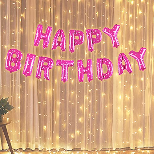 Pink color Happy Birthday Alphabate Foil Balloon With Led Light 2Pcs Decoration Kit